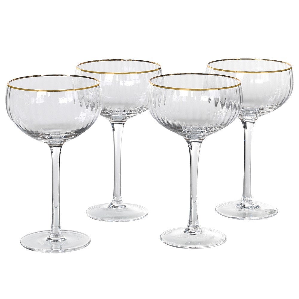 Gold Rim Ribbed Champagne Coupe | Papillon Living